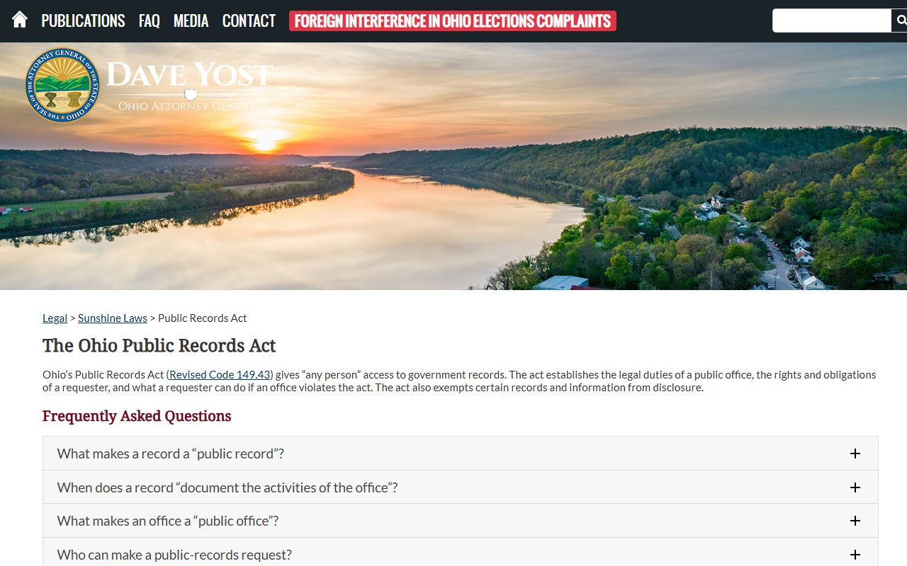 Ohio Attorney General public records overview for Hamilton County court records