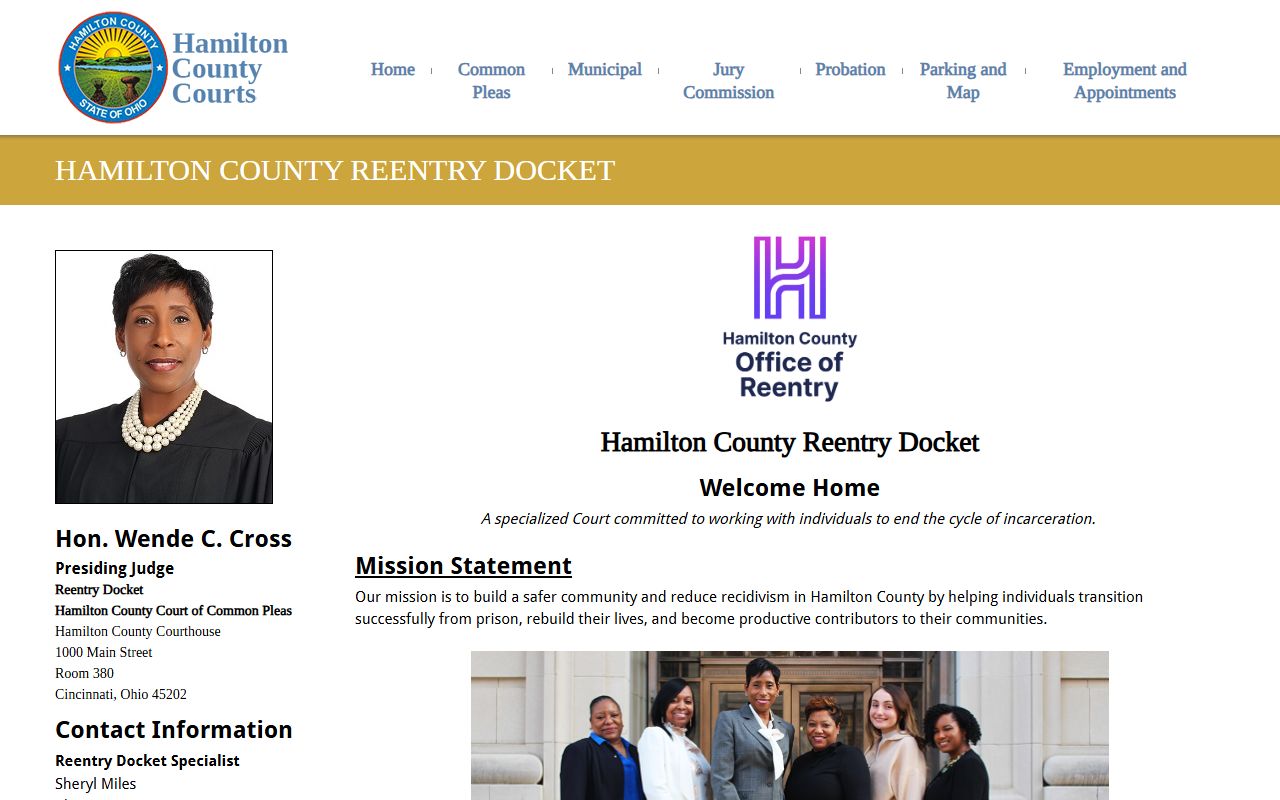 Hamilton County court dockets for the Reentry Docket program under Common Pleas