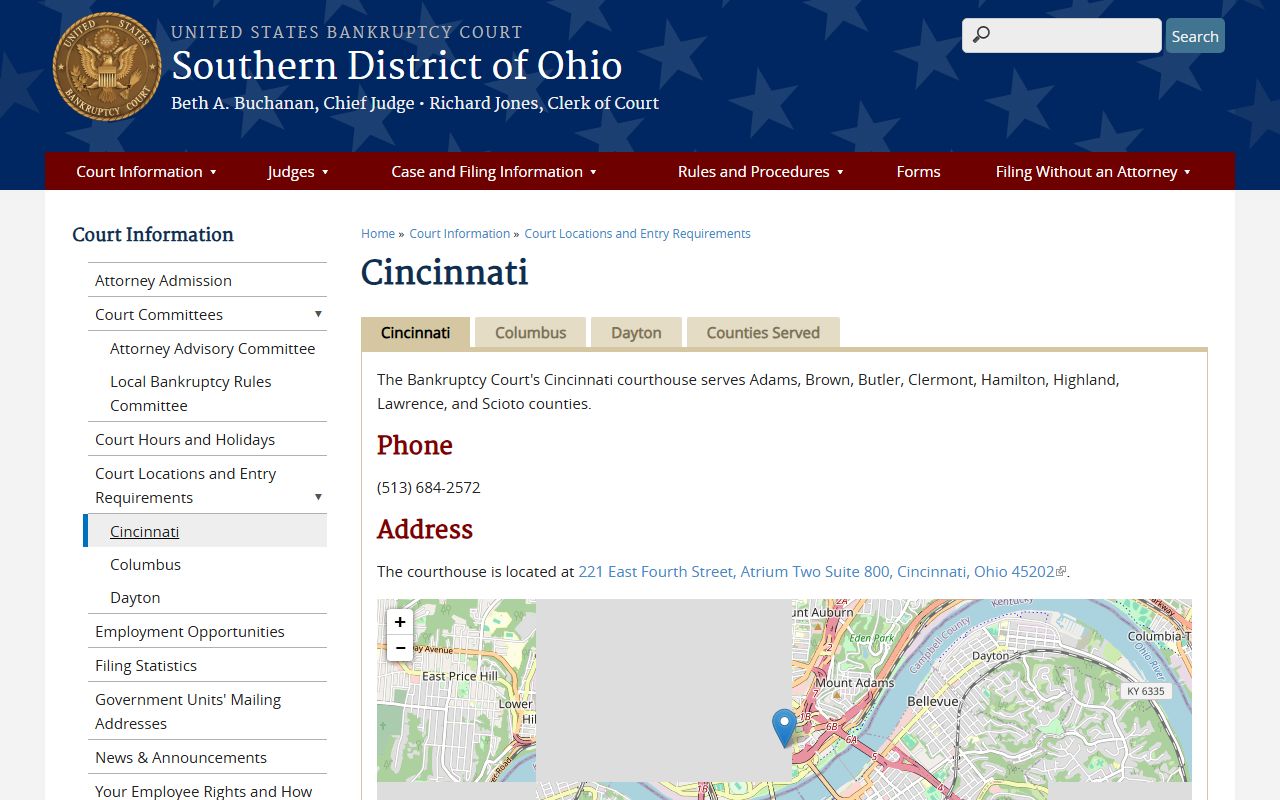 Hamilton County federal bankruptcy court - U.S. Bankruptcy Court Southern District of Ohio Cincinnati location page