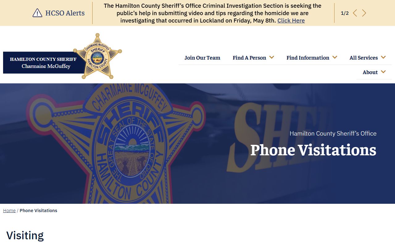 Hamilton County inmate HomeWAV visitation page on the Sheriff's Office website