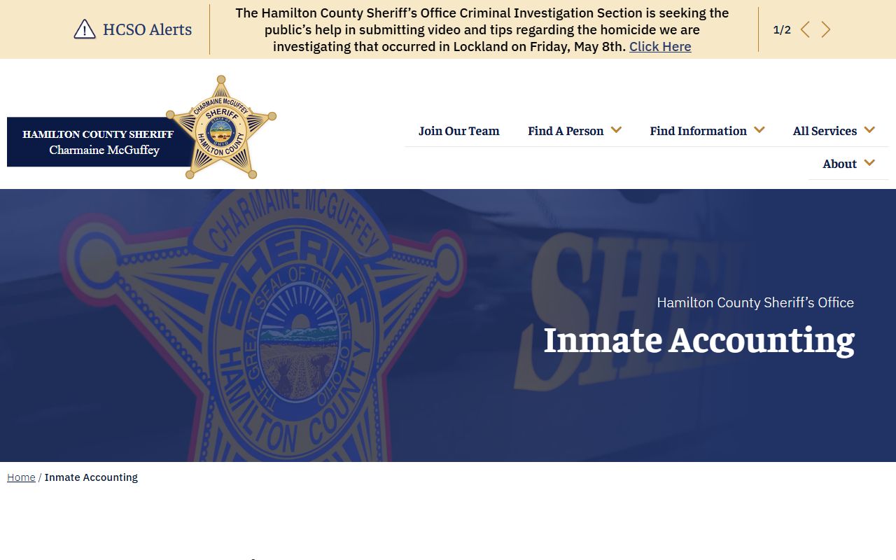 Hamilton County inmate accounting deposit and refund page at the Sheriff's Office website