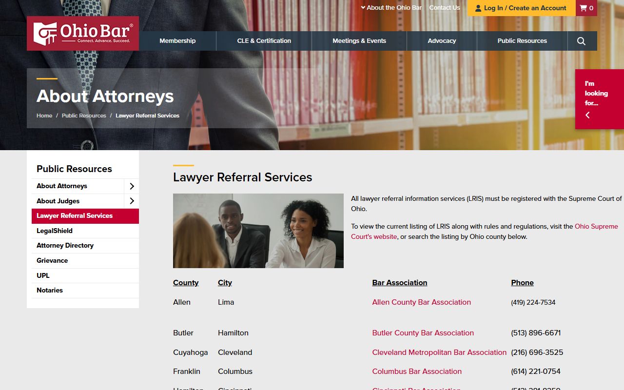 Hamilton County public records legal help through the Ohio State Bar Association lawyer referral service